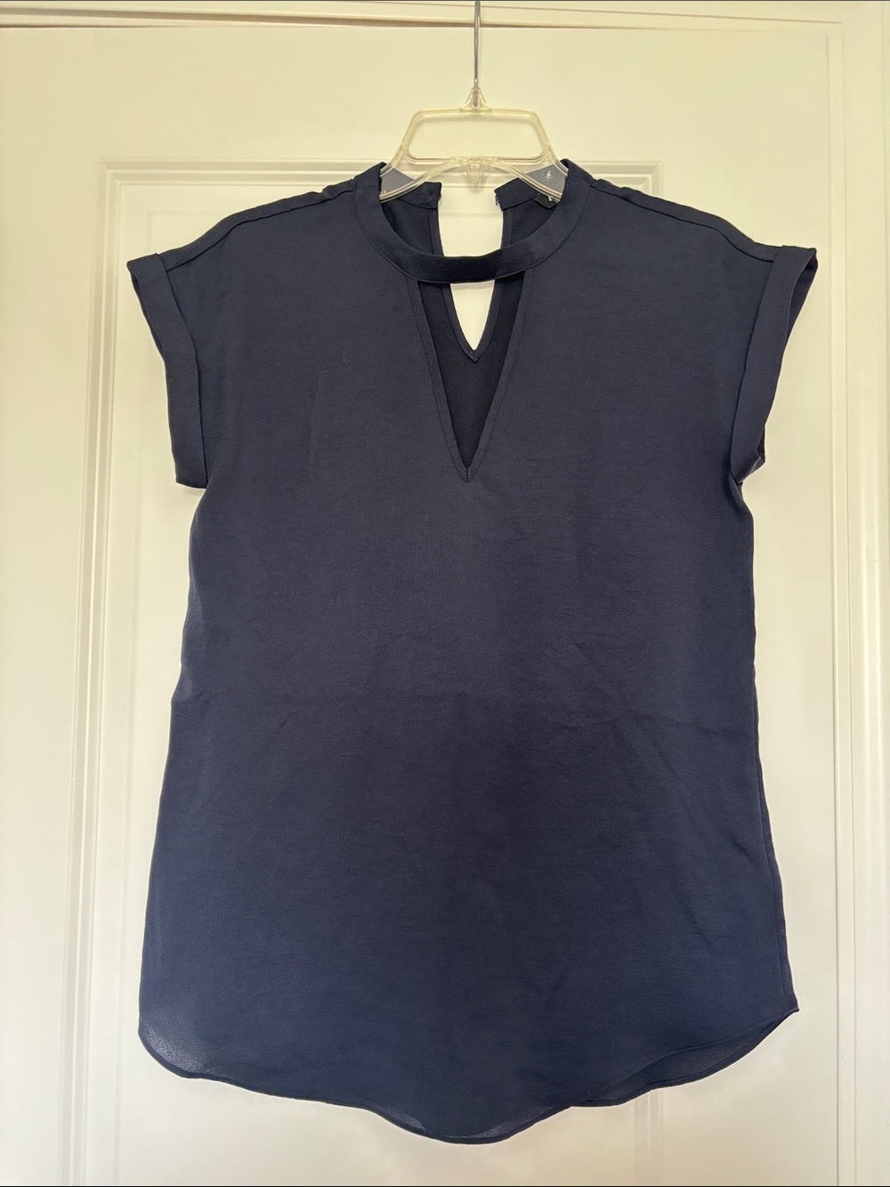 Express Navy Keyhole Blouse with Capped Sleeves